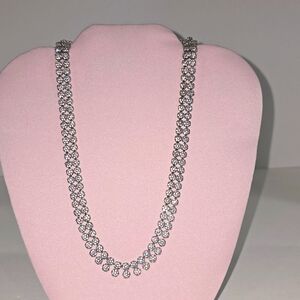 ✅ Brilliant Double Row CZ Diamond Eternity Tennis Necklace in 925 Silver ⭐ New